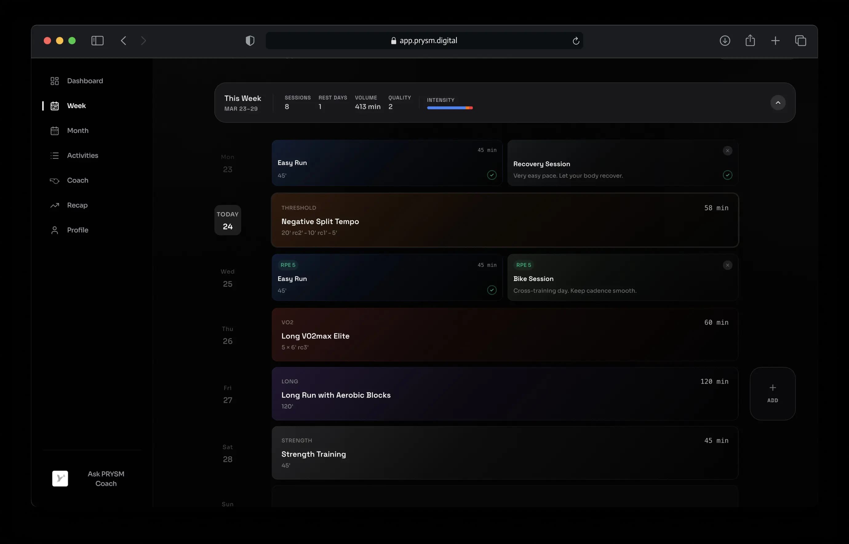 PRYSM dashboard desktop